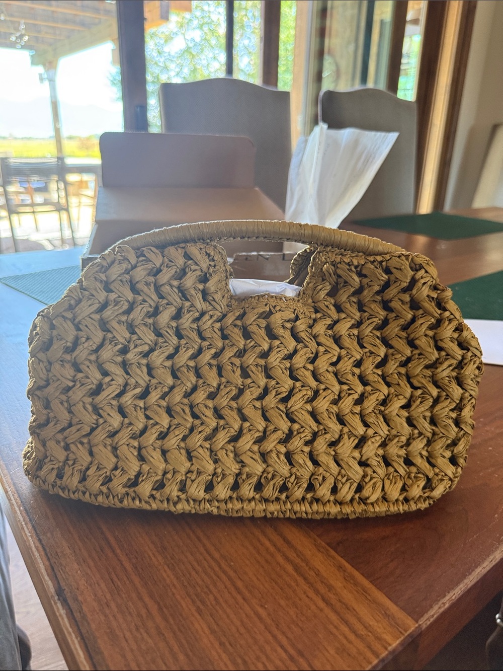 Handwoven Straw Clutch in Natural Tan